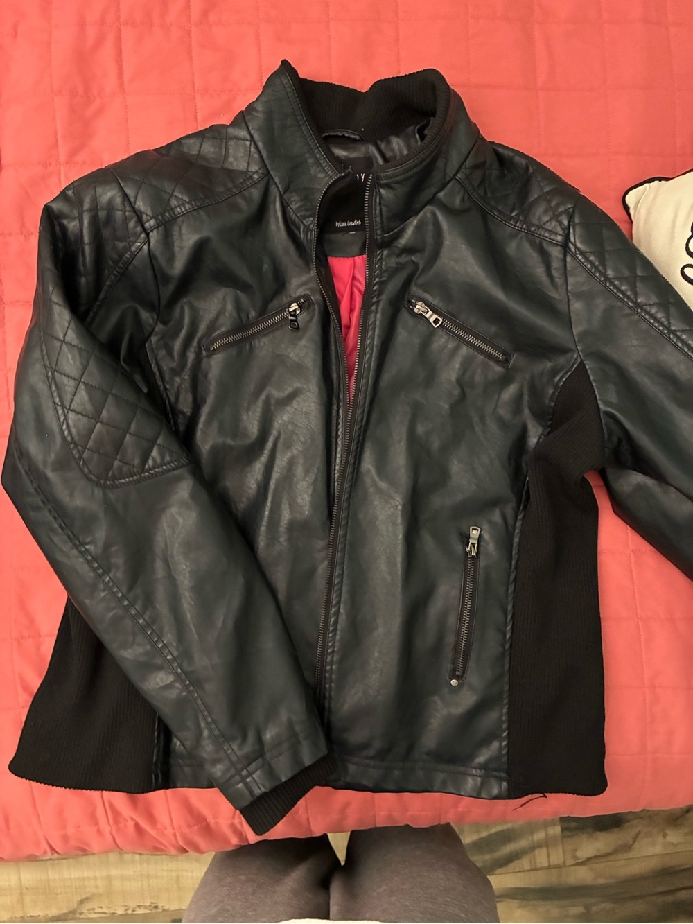 therapy Black Faux Leather Moto Jacket with Quilted Back Panels